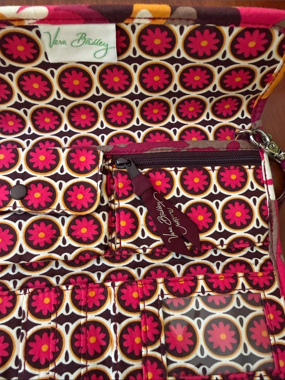 Vera Bradley Quilted Floral Crossbody Clutch in Magenta and Brown Floral